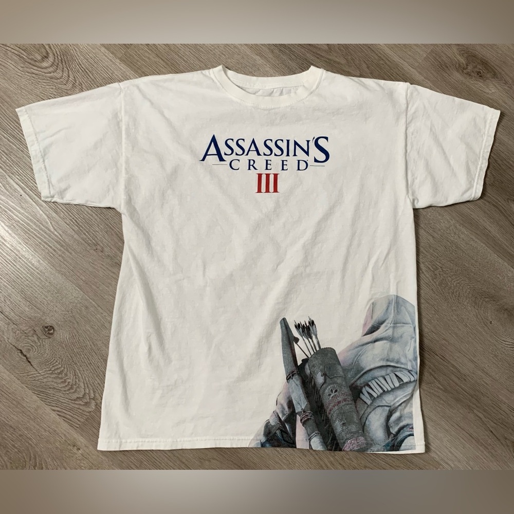 💖 Assassin’s Creed III 2013 Video Game Promo White Graphic T-Shirt